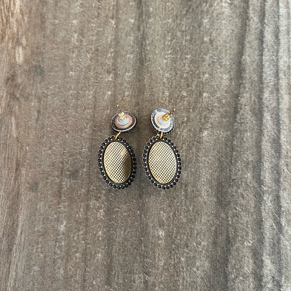 Two-Tone Drop Button Earrings - Picture 5 of 5